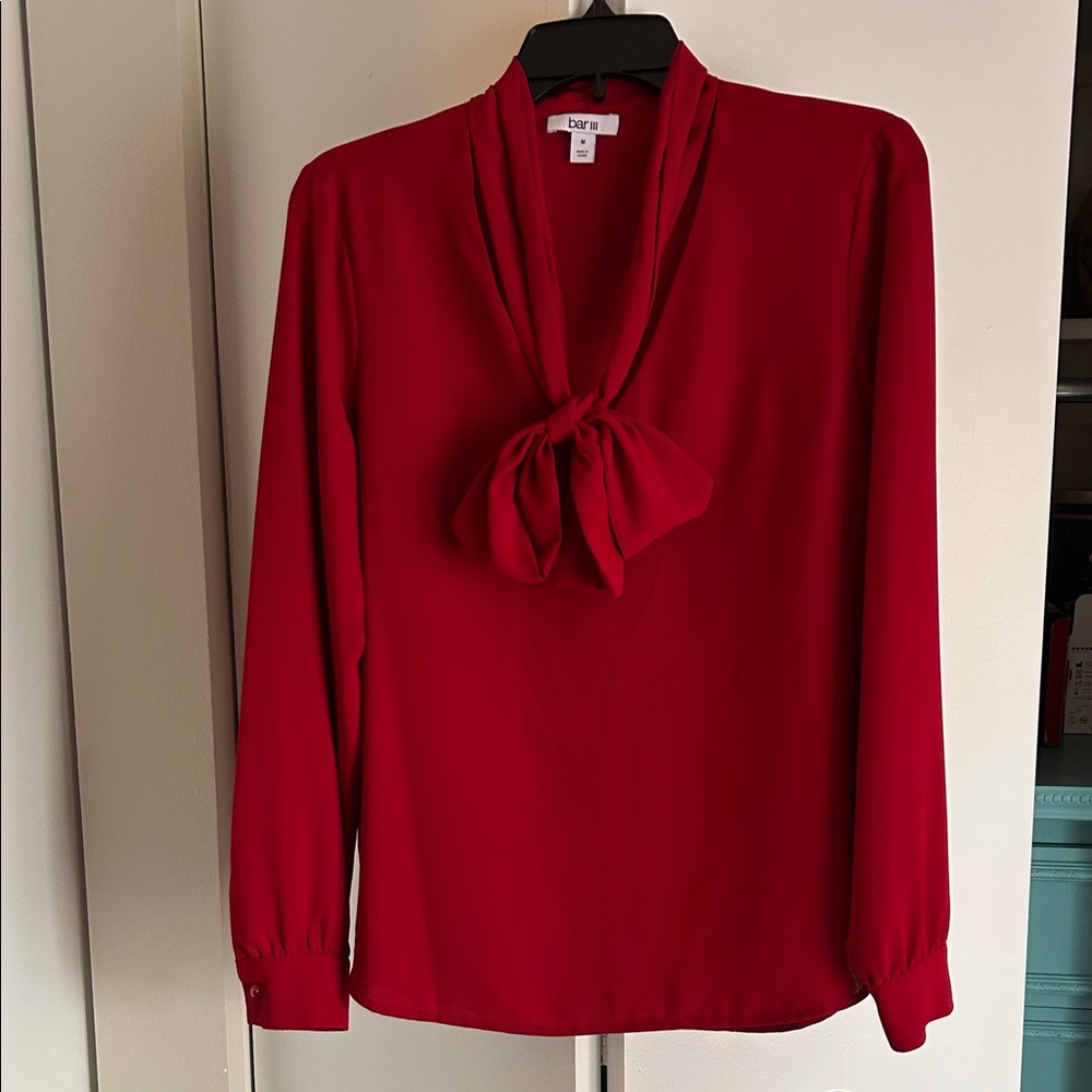 Bar III Bold Red Blouse with Chic Bow
